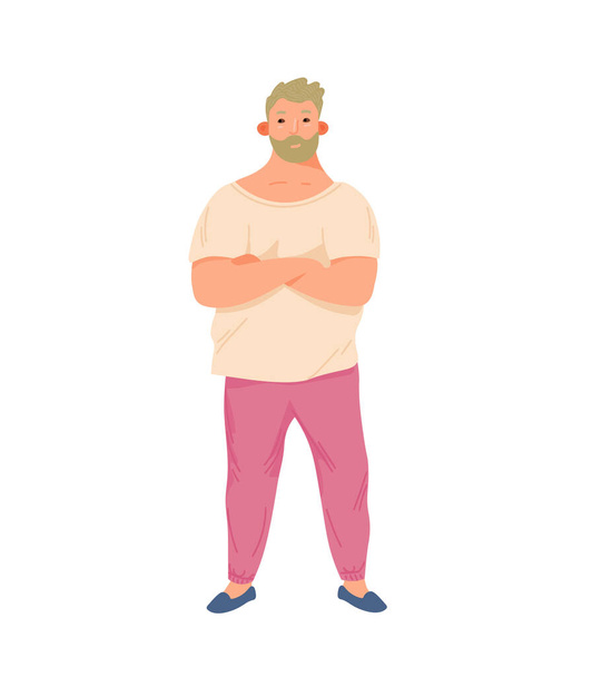 Body positive male consept. Smilling plus size, chubby man. Body positive slogan.Hand draw vector illustration in trendy style.Vector icon - Vector, Image