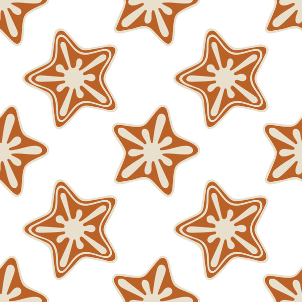 クリスマスクッキーのシームレスなパターン。手描きの星形のクリスマスクッキー無限の背景。集合の一部. - ベクター画像