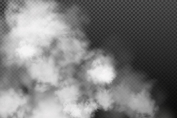 Bílá vektorová oblačnost, mlha nebo kouř na tmavém kostkovaném pozadí. - Vektor, obrázek
