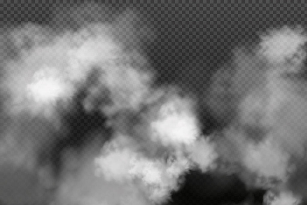 Nuageux vectoriel blanc, brouillard ou fumée sur fond à carreaux foncés. - Vecteur, image