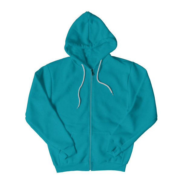This Front  View, Full Zipper Hoodie Mockup on Scuba Blue Color, are easy to use as photographs to market your Hoodie or design files. - Photo, Image