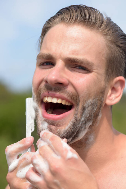 Beauty and healthcare concept: man with bristle shaving - Fotografie, Obrázek