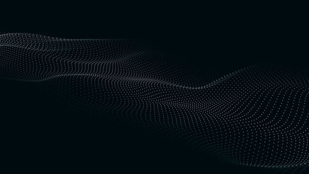 Uma onda de partículas. Onda de ponto futurista. Ilustração vetorial. Fundo azul abstrato com uma onda dinâmica. 3d - Vetor, Imagem