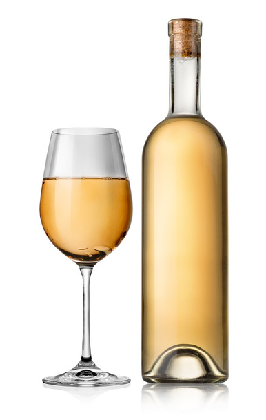 fles en wit glas wijn - Foto, afbeelding