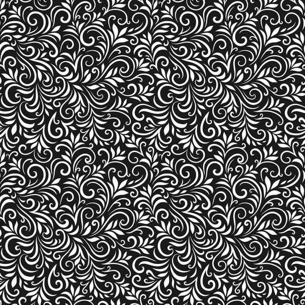 Vector seamless pattern with leaves and curls. Monochrome abstract floral background. Stylish monochrome texture. EPS 10 - Vektor, Bild