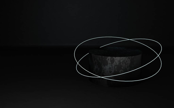 Schène de rendu 3d noir minimal pour la conception de produits avec podium circulaire - Photo, image