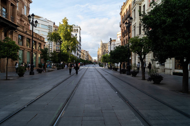 Constitution Avenue in Seville (Andalusia, Spain). City's main avenue. - Fotoğraf, Görsel
