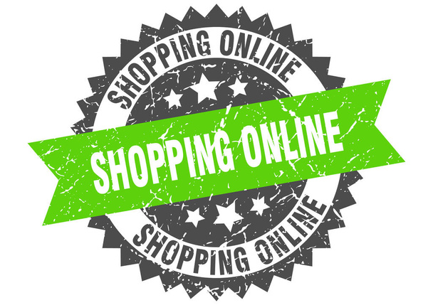 shopping online stamp. round grunge sign with ribbon - Вектор,изображение