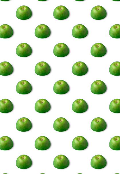 Fruit seamless pattern made of ripe green apples, concept on a white background - Фото, зображення