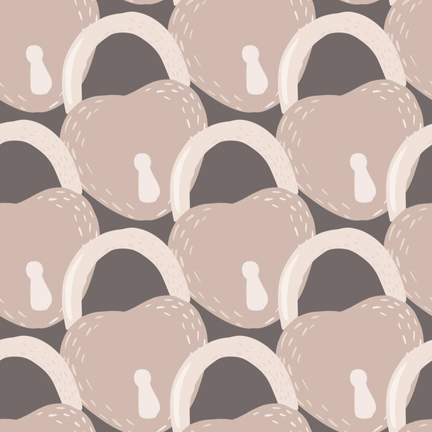 Seamless romantic pattern with heart lock door silhouettes. Doodle secret love pale print in grey tones. Decorative backdrop for wallpaper, textile, wrapping paper, fabric print. Vector illustration. - Vector, Image