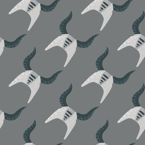 History seamless pattern with viking helmets light ornament. Grey background. Norwegian armor backdrop. Perfect for fabric design, textile print, wrapping, cover. Vector illustration. - Vector, Image