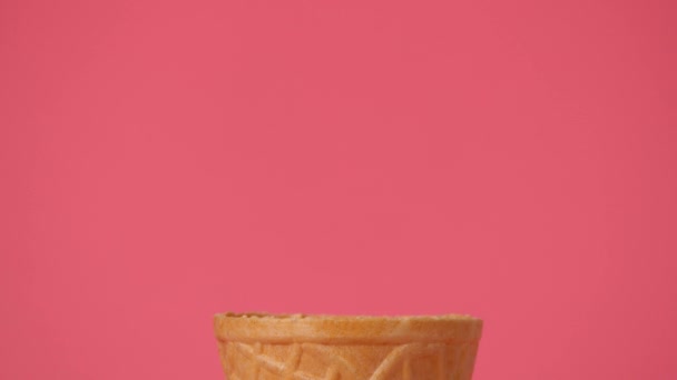 Ice cream cone Chocolate on pink background. - Footage, Video
