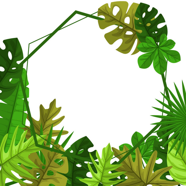 ポリゴングリーン熱帯植物夏の葉の境界線フレームの背景 - ベクター画像