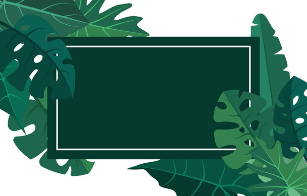 Rectangle Green Tropical Plant Summer Leaf Border Frame Background - Vektor, obrázek