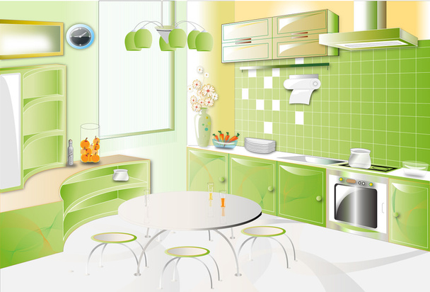 Cocina sala verde moderno
 - Vector, imagen