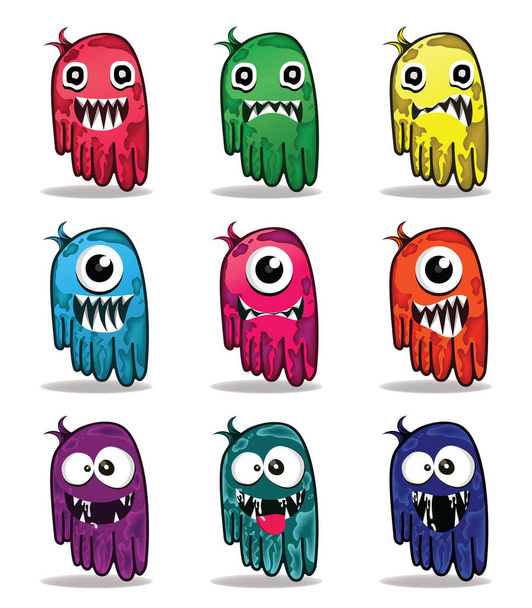 Monstros bonitos Conjunto vetorial de monstros de desenhos animados isolados. Design para impressão, decoração, t-shirt, ilustração ou outros - Vetor, Imagem