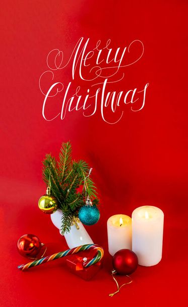 an invitation to the New Year, the Christmas party on a red background - Photo, Image