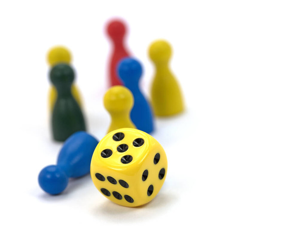 Dice and colorful game figures for board games - Photo, Image
