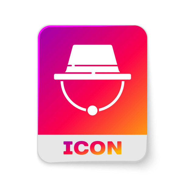 White Camping hat icon isolated on white background. Beach hat panama. Explorer travelers hat for hunting, hiking, tourism. Rectangle color button. Vector Illustration. - Vector, Image