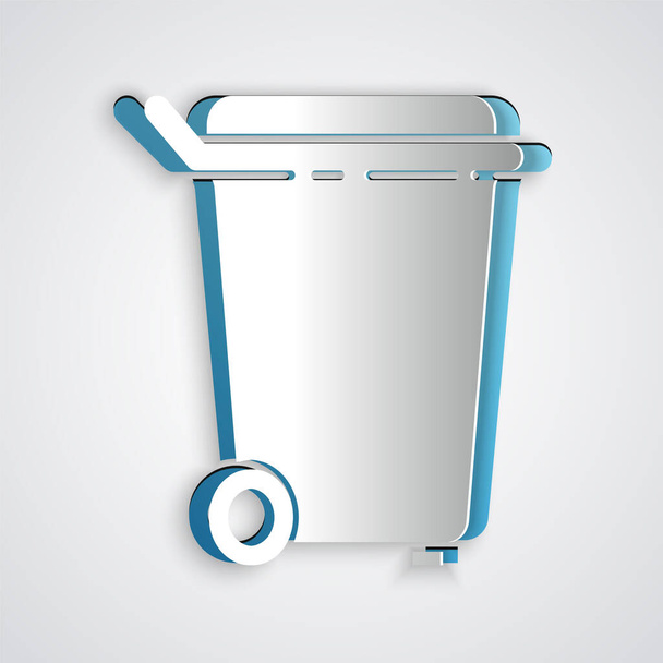 Paper cut Trash can icon isolated on grey background. Garbage bin sign. Recycle basket icon. Office trash icon. Paper art style. Vector Illustration. - Vector, Image
