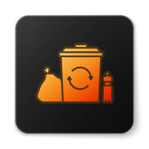 Orange glowing neon Recycle bin with recycle symbol icon isolated on white background. Trash can icon. Garbage bin sign. Recycle basket. Black square button. Vector Illustration. - Vector, Image