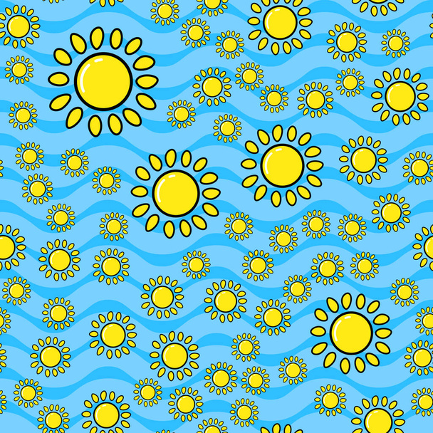 Sun seamless pattern on white background. Paper print design. Abstract retro vector illustration. Trendy textile, fabric, wrapping. Modern space decoration. - Vetor, Imagem