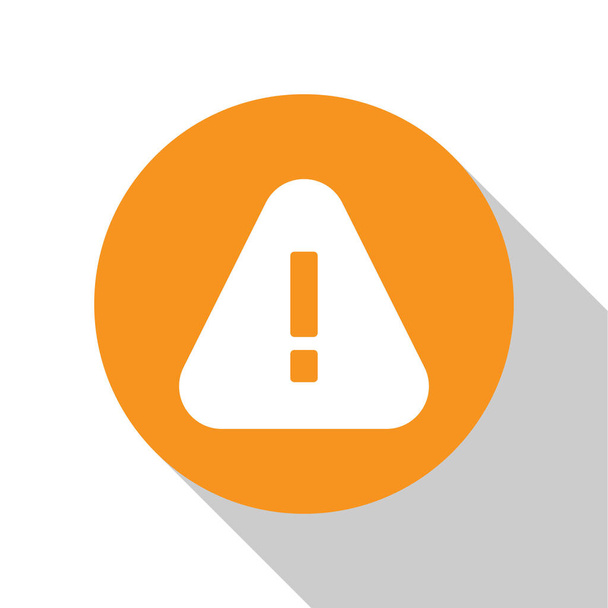 White Exclamation mark in triangle icon isolated on white background. Hazard warning sign, careful, attention, danger warning sign. Orange circle button. Vector. - Vector, Image