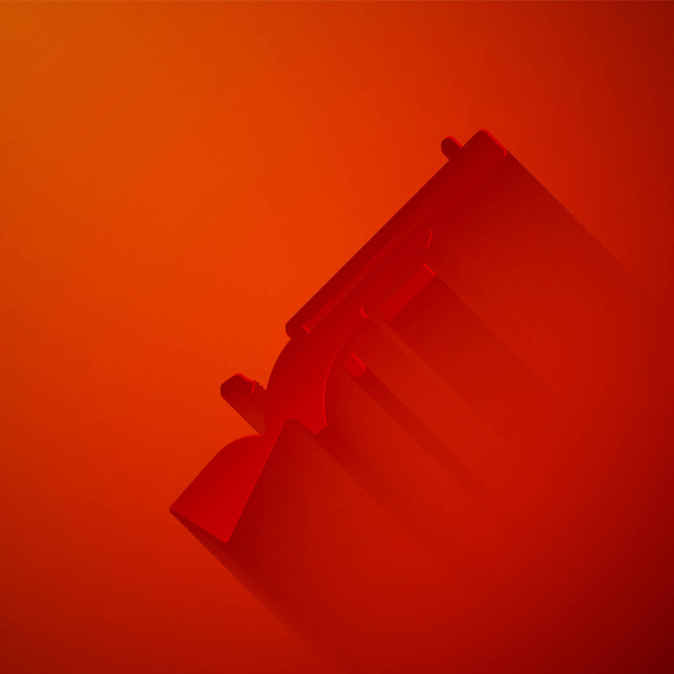 Папір вирізає піктограму дробовика ізольовано на червоному тлі. Мисливський пістолет. Стиль паперового мистецтва. Векторні
. - Вектор, зображення