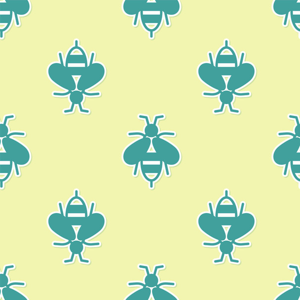 Green Bee icon isolated seamless pattern on yellow background. Sweet natural food. Honeybee or apis with wings symbol. Flying insect.  Vector. - Vector, Image