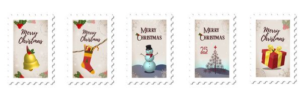 装飾要素と面白いクリスマス切手 - ベクター画像