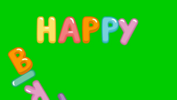 Animated text happy birthday. Inscription from color letters. Vector illustration isolated on the white background. - Footage, Video
