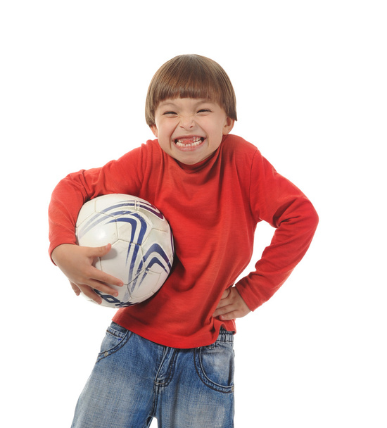 Cheerful boy with a soccer ball - Zdjęcie, obraz