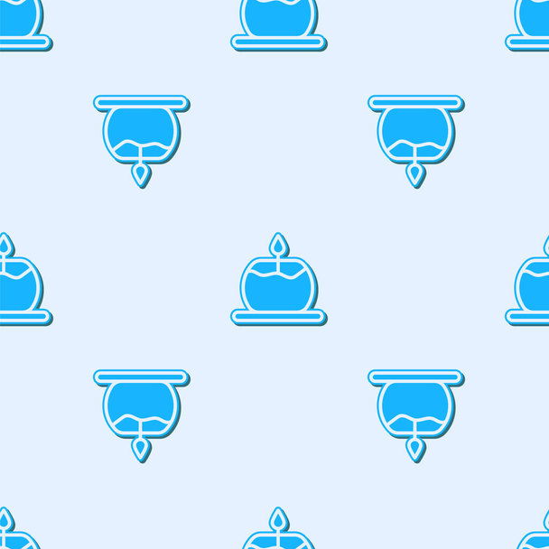 Blue line Aroma candle icon isolated seamless pattern on grey background.  Vector. - Вектор,изображение
