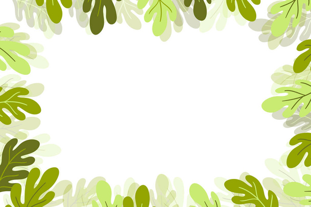 Floral frame with colorful exotic branches on white background. Ornate border with tropic leaves. Vector stock illustration for wallpaper, posters, card.  Doodle style. Copy space. - Vektor, obrázek