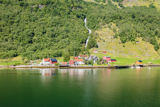 Aurlandsfjord in Norway. Aurlandsvangen, Western Norway, Norway. - 写真・画像