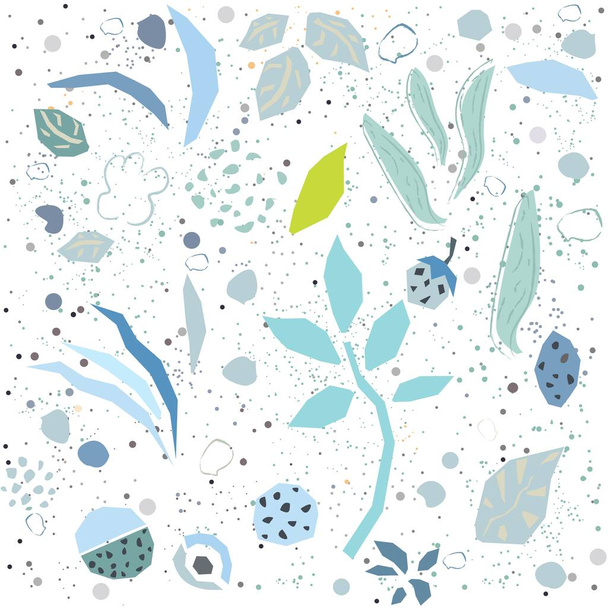 Hand Drawn Seamless Pattern with plants and berries. Artistic Creative Design. - Διάνυσμα, εικόνα