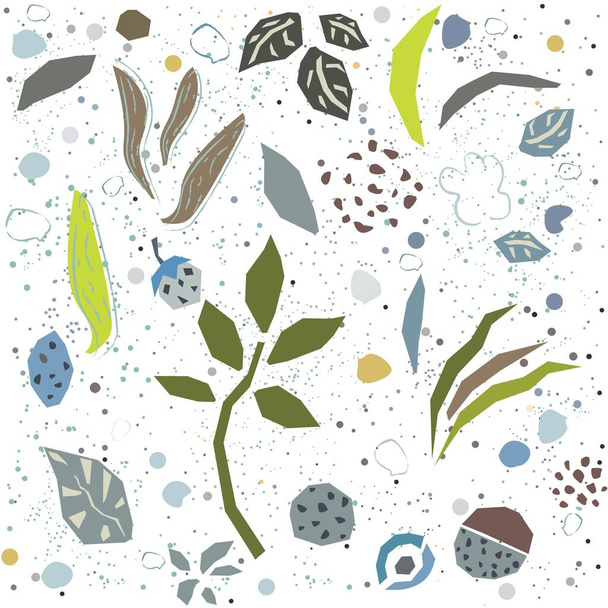 Hand Drawn Seamless Pattern with plants and berries. Artistic Creative Design. - Vektor, kép
