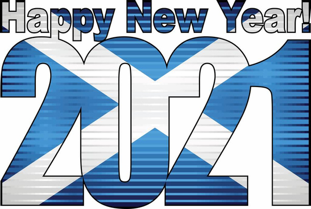 Bonne année 2021 avec drapeau écossais à l'intérieur - Illustration, 2021 HAPPY NEW YEAR NUMERALS, 2021 Numéros de drapeau écossais - Vecteur, image