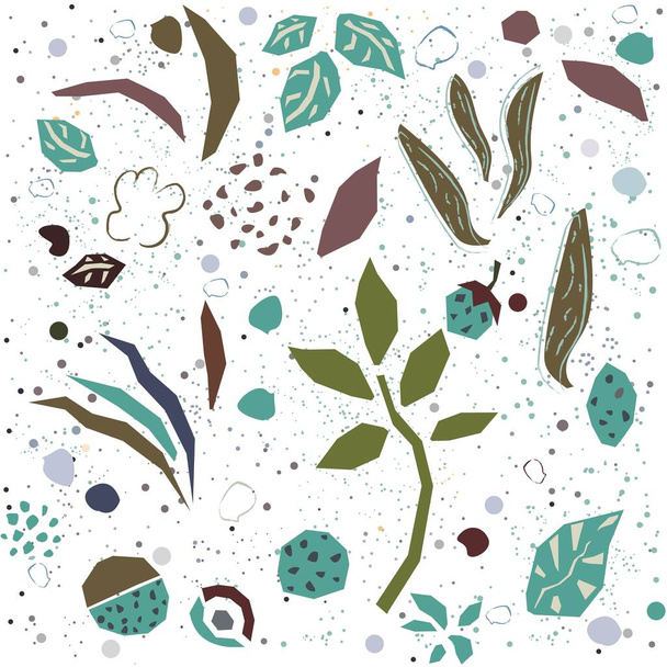 Hand Drawn Seamless Pattern with plants and berries. Artistic Creative Design. - Διάνυσμα, εικόνα
