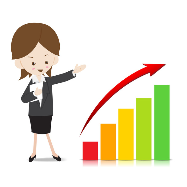 Business woman with growing graph - ベクター画像