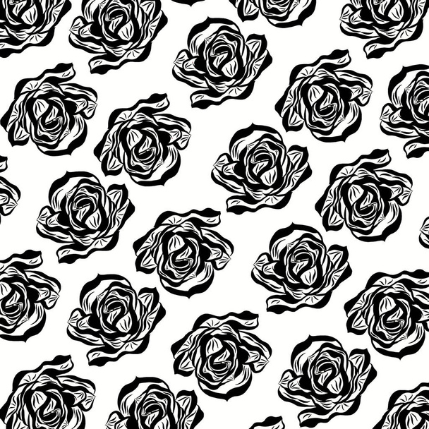 Красиві квіти троянд і зелене листя ростуть на білому тлі, намальовані вручну, креативні з ілюстрацією в плоскому дизайні. Квітковий візерунок, декоративна серія для шпалер. Концепція валентинного дня
. - Фото, зображення