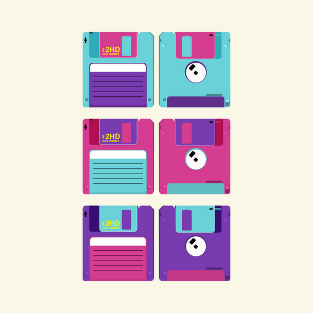 Imposta floppy disk per computer su sfondo rosa. Segno di dischetto. Illustrazione vettoriale.  - Vettoriali, immagini