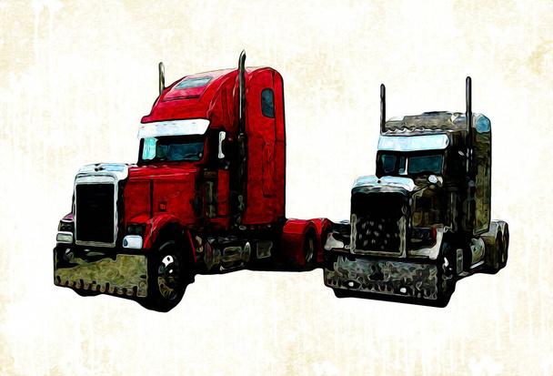 Camion américain illustration couleur isolé art vintage rétro - Photo, image