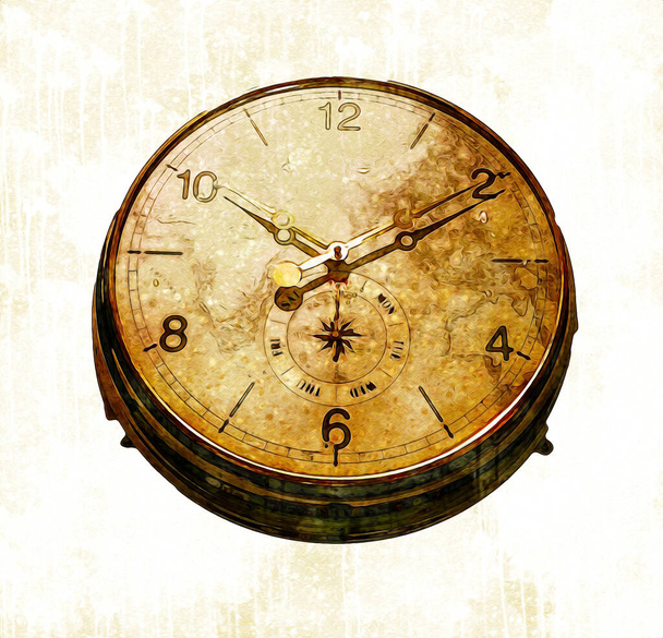 The dials of the old antique classic clocks on a vintage paper background - Photo, Image
