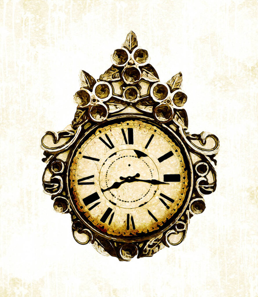 Os mostradores dos relógios antigos clássicos em um fundo de papel vintage
 - Foto, Imagem