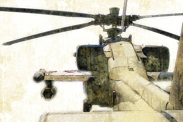 wojskowy helikopter rysunek ilustracja sztuka vintage - Zdjęcie, obraz