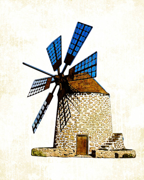 windmill old retro vintage drawing illustration art - Fotoğraf, Görsel