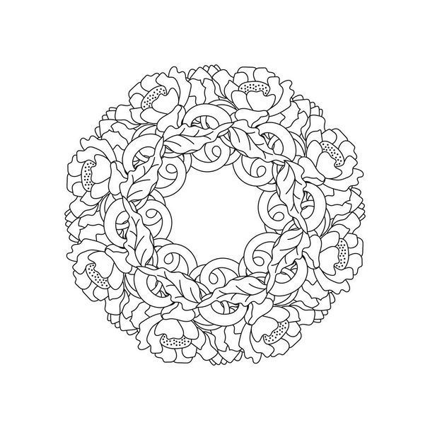 白で隔離された優雅さの境界線のアイコンをかわす。概要結婚式のデザイン、カードのための花と葉のフレーム。花の手の線を描くアートライン。スケッチベクターストックイラスト。EPS 10 - ベクター画像
