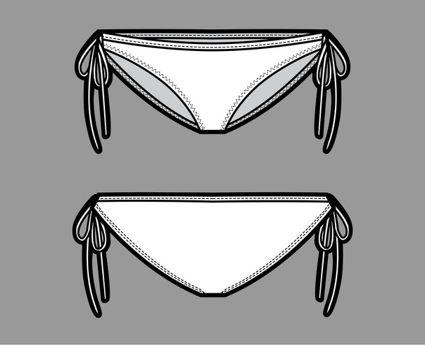 String bikini divat illusztráció oldalsó nyakkendővel, rugalmas derékszíj, alacsony emelkedés. Lapos Mini bugyi bugyi fehérnemű - Vektor, kép