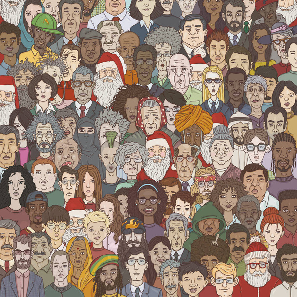 Векторна мультиплікаційна ілюстрація Натовп людей різного віку, нації та окупації. Тло облич персонажів
. - Вектор, зображення